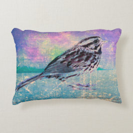 Farbenfrohe Abstrakte Vogelkunst: Lebhafter Songbi Dekokissen