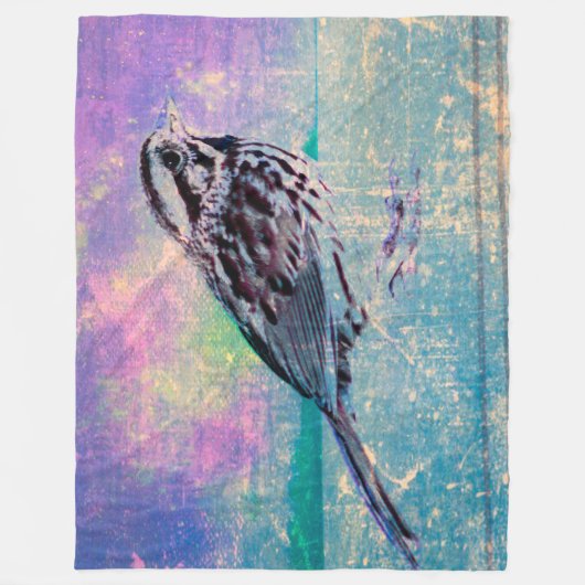 Farbenfrohe Abstrakte Vogelkunst: Lebhafter Songbi Fleecedecke (Vorderseite)