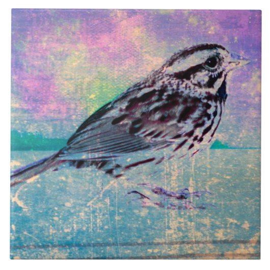 Farbenfrohe Abstrakte Vogelkunst: Lebhafter Songbi Fliese (Vorderseite)