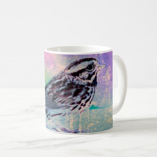 Farbenfrohe Abstrakte Vogelkunst: Lebhafter Songbi Kaffeetasse (VorderseiteRechts)