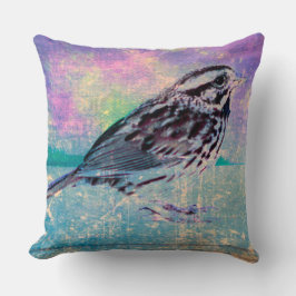 Farbenfrohe Abstrakte Vogelkunst: Lebhafter Songbi Kissen