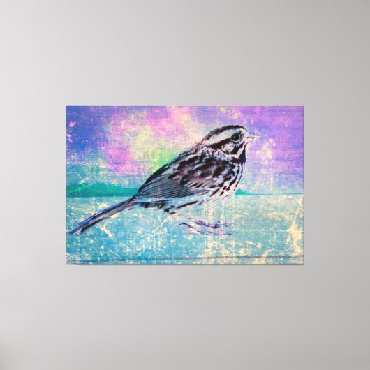 Farbenfrohe Abstrakte Vogelkunst: Lebhafter Songbi Leinwanddruck (Vorderseite)