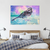 Farbenfrohe Abstrakte Vogelkunst: Lebhafter Songbi Leinwanddruck (Insitu (Schlafzimmer))