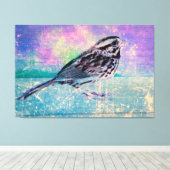 Farbenfrohe Abstrakte Vogelkunst: Lebhafter Songbi Leinwanddruck (Insitu (Holzboden))