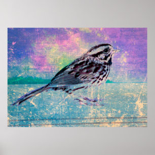 Farbenfrohe Abstrakte Vogelkunst: Lebhafter Songbi Poster