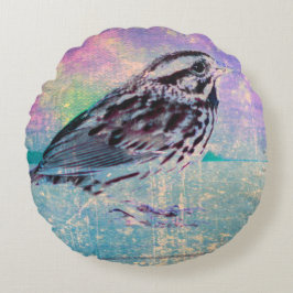 Farbenfrohe Abstrakte Vogelkunst: Lebhafter Songbi Rundes Kissen