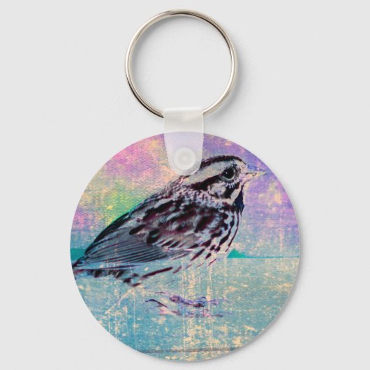 Farbenfrohe Abstrakte Vogelkunst: Lebhafter Songbi Schlüsselanhänger (Vorderseite)