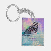 Farbenfrohe Abstrakte Vogelkunst: Lebhafter Songbi Schlüsselanhänger (Vorderseite links)