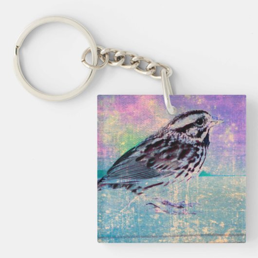 Farbenfrohe Abstrakte Vogelkunst: Lebhafter Songbi Schlüsselanhänger (Vorderseite)
