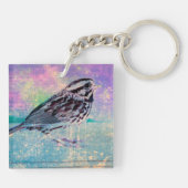 Farbenfrohe Abstrakte Vogelkunst: Lebhafter Songbi Schlüsselanhänger (Rückseite)