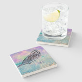 Farbenfrohe Abstrakte Vogelkunst: Lebhafter Songbi Steinuntersetzer (Seitenansicht)