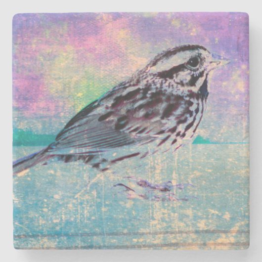 Farbenfrohe Abstrakte Vogelkunst: Lebhafter Songbi Steinuntersetzer (Vorderseite)