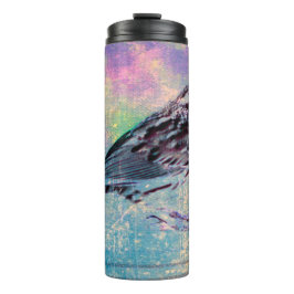 Farbenfrohe Abstrakte Vogelkunst: Lebhafter Songbi Thermosbecher