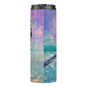 Farbenfrohe Abstrakte Vogelkunst: Lebhafter Songbi Thermosbecher (Rückseite)