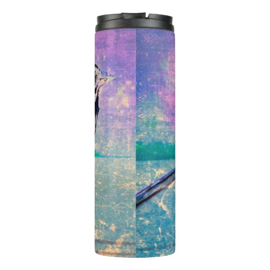 Farbenfrohe Abstrakte Vogelkunst: Lebhafter Songbi Thermosbecher (Rückseite)