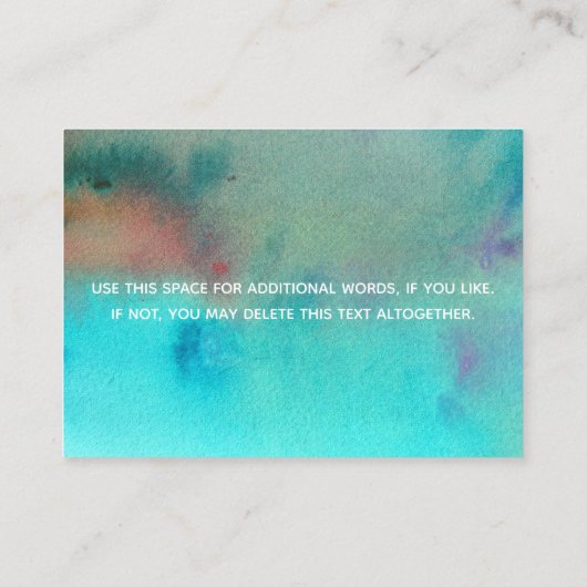 Farbenfrohe Abstrakte Wasserfarben - Hochzeitdetai Begleitkarte (Rückseite)