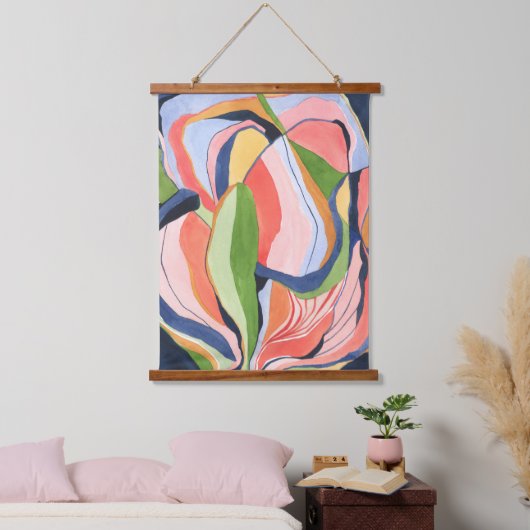 Farbenfrohe Abstrakte Wasserfarben Malerei Wandteppich Mit Holzrahmen (Schlafzimmer)