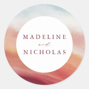 Farbenfrohe Abstrakte Wasserfarbenhochzeit Runder Aufkleber