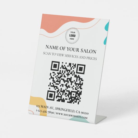 Farbenfrohe Abstrakte Wave QR Code Salon Services Sockelschild (Vorderseite)