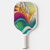 Farbenfrohe abstrakte Wellen und Berge Pickleball Schläger (Rückseite)