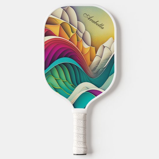 Farbenfrohe abstrakte Wellen und Berge Pickleball Schläger (Vorderseite)
