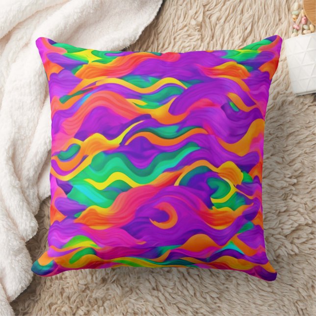 Farbenfrohe Abstrakte Wellengestaltung Kissen (Decke)