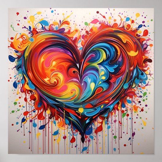 Farbenfrohe abstrakte, wirbelfarbene Herzwand Poster (Vorne)