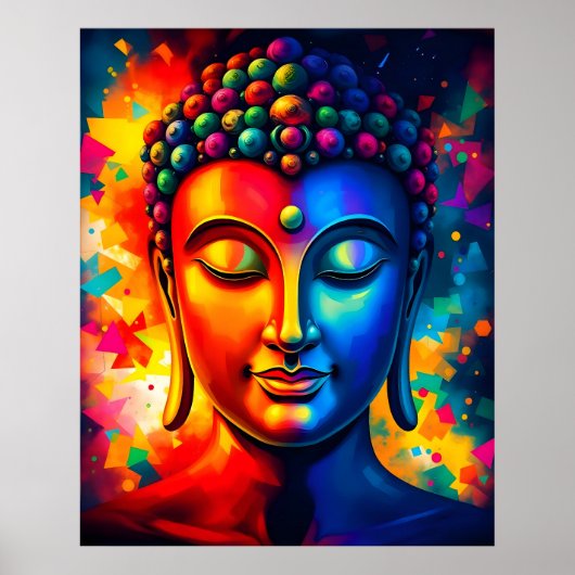 Farbenfrohe Abstrakte zeitgenössische Buddha Kunst Poster (Vorne)