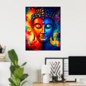 Farbenfrohe Abstrakte zeitgenössische Buddha Kunst Poster (Heimbüro)