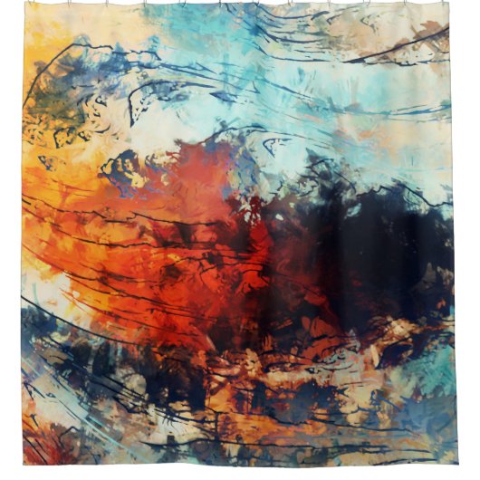 Farbenfrohe Abstrakte zeitgenössische Kunst Duschvorhang (Vorderseite)