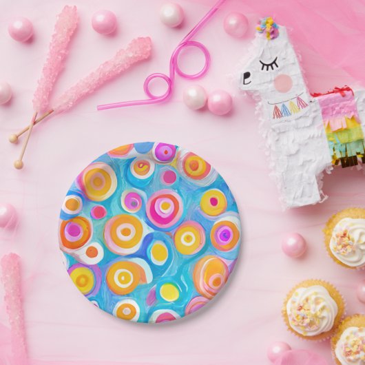 Farbenfrohe Abstrakte Zirkel Moderne Kunst Kunstsp Pappteller (Party)