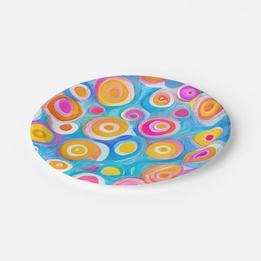 Farbenfrohe Abstrakte Zirkel Moderne Kunst Kunstsp Pappteller (Schrägansicht)