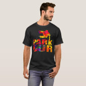 Farbenfrohe Acrobatic Retro Classic Art Parkplatz T-Shirt (Vorne ganz)