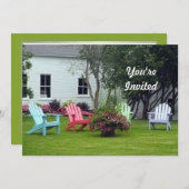 Farbenfrohe Adirondack Stuhl Blumenstuhl Foto Gebu Einladung (Vorne/Hinten)