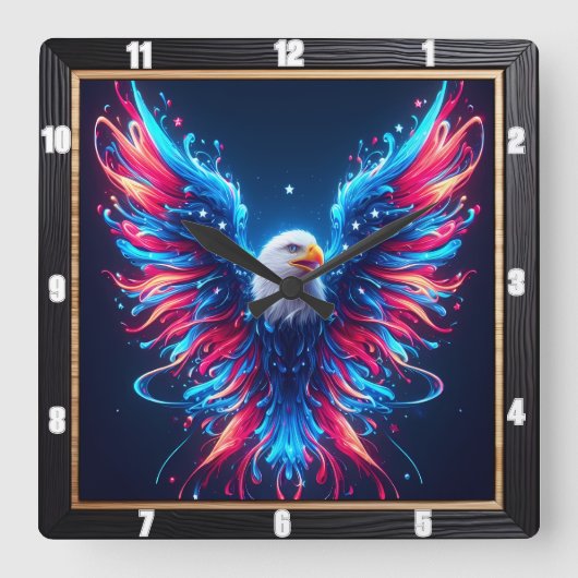 Farbenfrohe Adler Modern Quadratische Wanduhr (Vorderseite)