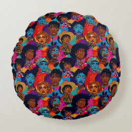 Farbenfrohe afrikanische Frauen auf blau Rundes Kissen