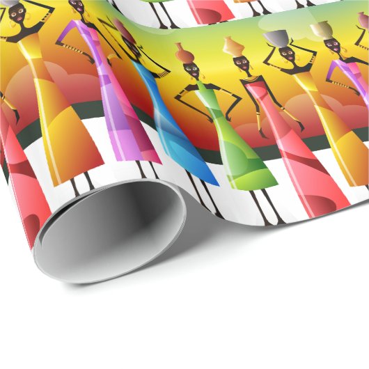 Farbenfrohe afrikanische Frauen mit Schiffen Geschenkpapier (Rolleneckpunkt)