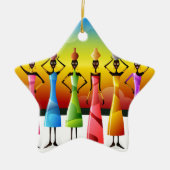 Farbenfrohe afrikanische Frauen mit Schiffen Keramik Ornament (Vorne)