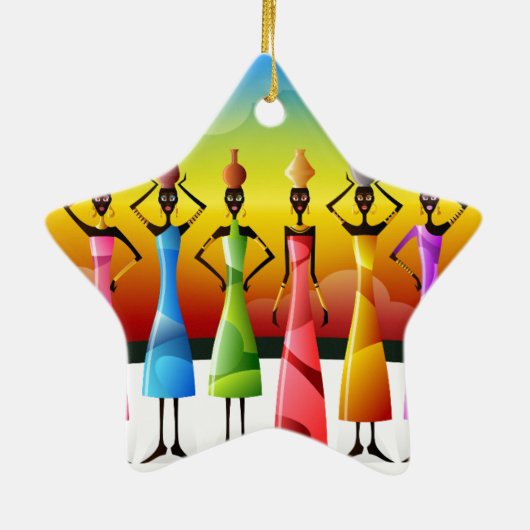 Farbenfrohe afrikanische Frauen mit Schiffen Keramik Ornament (Hinten)