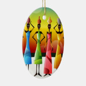 Farbenfrohe afrikanische Frauen mit Schiffen Keramikornament (Rechts)