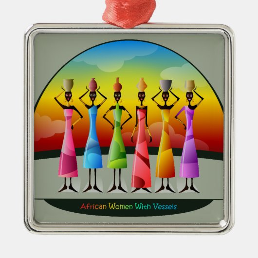 Farbenfrohe afrikanische Frauen mit Schiffen Ornament Aus Metall (Vorne)
