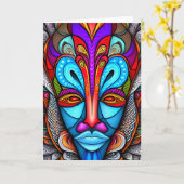 Farbenfrohe afrikanische Stammesmaske Karte (Gelbe Blume)