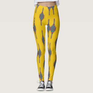 Farbenfrohe afrikanische Yoga Gelb und Blau Leggings