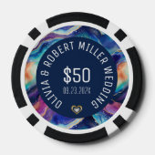 Farbenfrohe agate Textur weiß auf blauem Text Hoch Pokerchips (Rückseite)