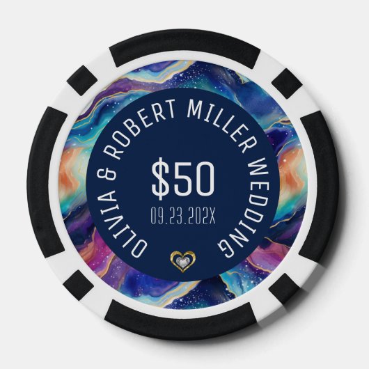 Farbenfrohe agate Textur weiß auf blauem Text Hoch Pokerchips (Rückseite)