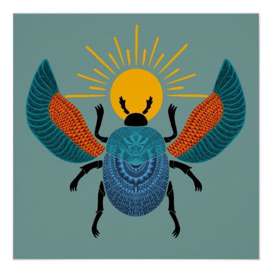 Farbenfrohe ägyptische Scharbe mit Sonne Poster (Vorderseite)