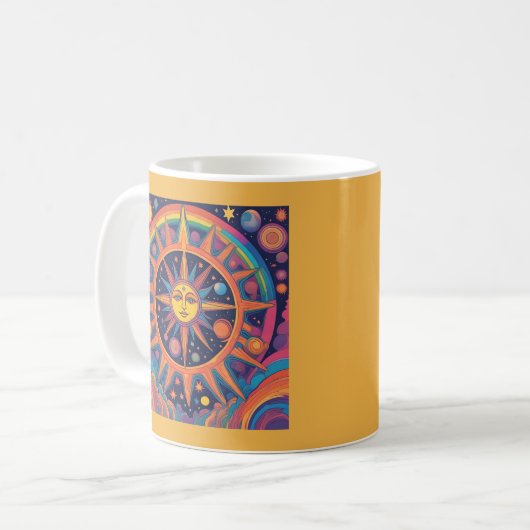 Farbenfrohe AI Celestis Sun and Planets Kaffeetasse (Vorderseite Links)