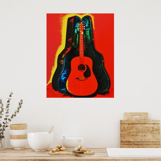 Farbenfrohe akustische Gitarre und Case Poster Art (Küche)