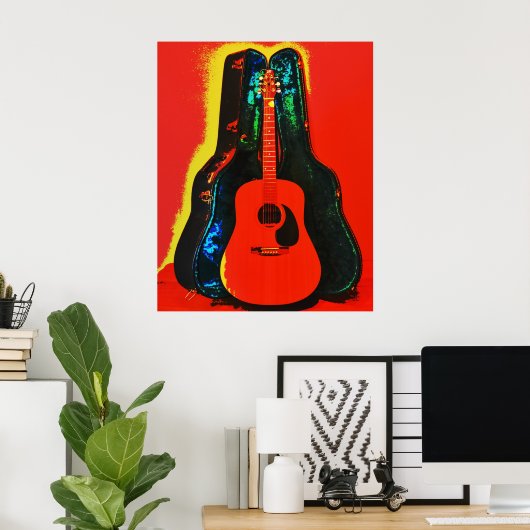 Farbenfrohe akustische Gitarre und Case Poster Art (Heimbüro)