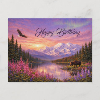 Farbenfrohe Alaska-Landschaft zum Geburtstag Postkarte